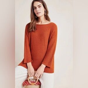 Anthropologie Sweater Womens Size S Mayfield Knit linen blend Orange